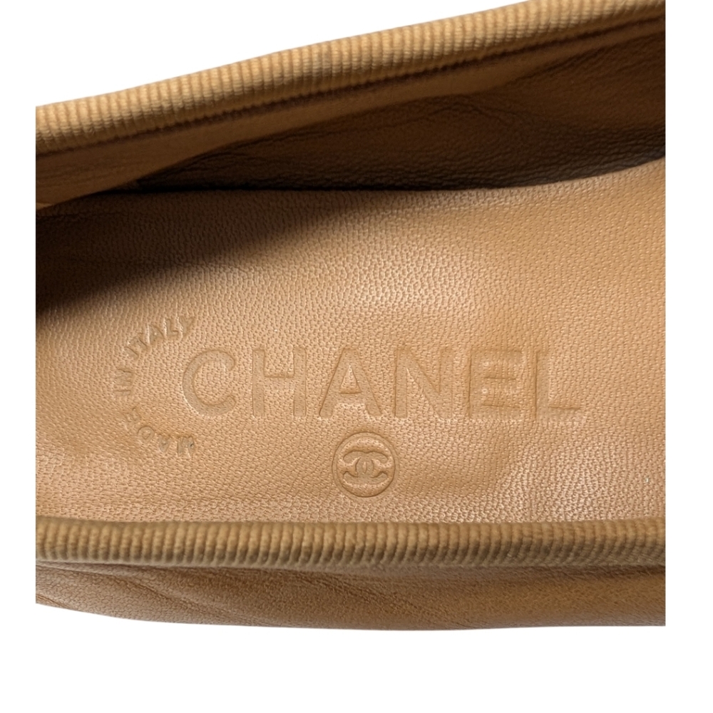 Chanel Ballet Flats Ballerinas CC Logo Cap Toe Nude Beige Tan Leather 36.5 | 6 - Picture 9 of 13